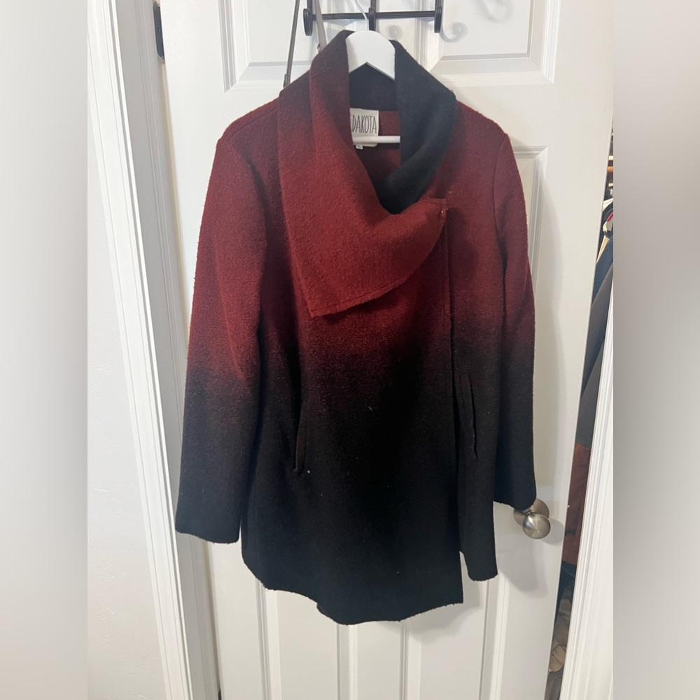 Maroon and black ombré wool coat - wrap coat